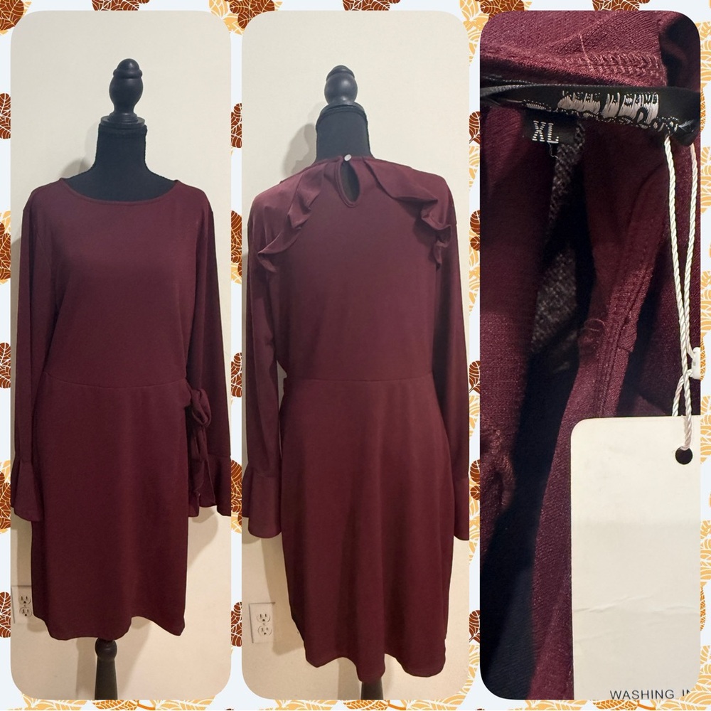 NWT Chic Long Sleeve Burgundy Dress-sz XL
